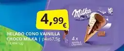 Supermercados MAS Milka - helado cono vainilla choco oferta