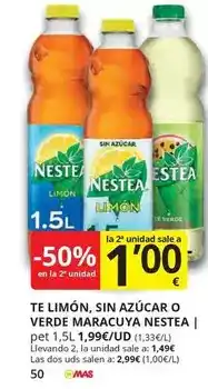 Supermercados MAS Nestea - te limon, sin azucar o verde maracuya oferta