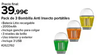 Costco Pack de 3 bombilla anti insecto portatiles oferta