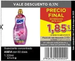 SPAR Asevi - suavizante concentrado zen 60 dosis oferta