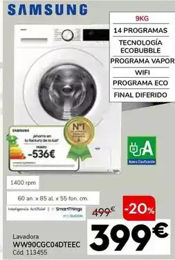 Conforama Samsung - lavadora ww90cgc04dteec oferta