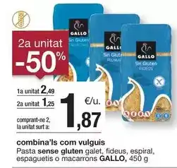 BonpreuEsclat Gallo - pasta sense gluten galet, fideus, espiral, espaguetis o macarrons oferta