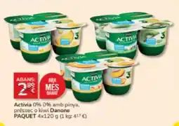 Consum Danone - activia 0% 0% amb pinya, préssec o kiwi oferta
