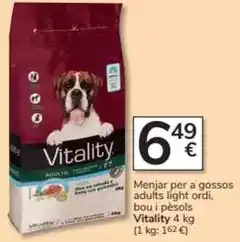 Consum Vitality - menjar per a gossos adults light ordi, bou i pesols oferta