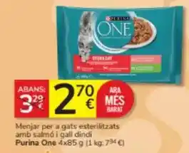 Consum Purina one - menjar per a gats esterilitzats amb salmó i gall dindi oferta