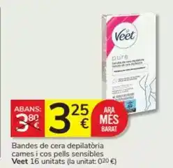Consum Veet - bandes de cera depilatoria cames i cos pells sensibles oferta