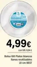 Cash Ifa Bolsa 100 platos blancos llanos reutilizables oferta