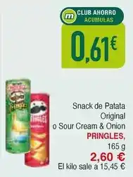 Masymas Pringles - snack de patata original o sour cream & onion oferta