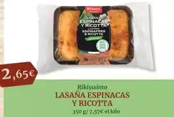 Maskom Supermercados Rikisssimo - lasaña espinacas y ricotta oferta
