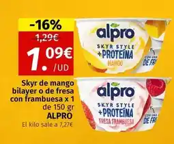 Maskom Supermercados Alpro - skyr de mango bilayer o de fresa con frambuesa oferta
