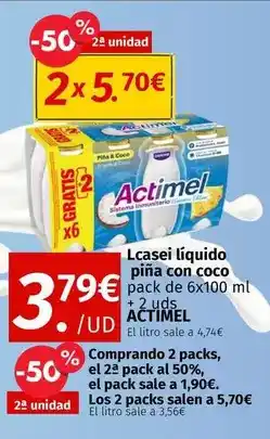 Maskom Supermercados Danone - lcasei líquido piña con coco actimel oferta
