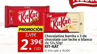 Maskom Supermercados Kit kat - chocolatina barrita x 3 de chocolate con leche o blanco oferta