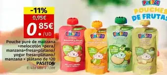 Maskom Supermercados Pasitos - pouche puré de manzana melocoton / mezcarn / fresa-blanco / manzana / platano de 120 oferta