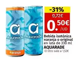 Maskom Supermercados Aquarade - bebida isotónica naranja o original en lata oferta