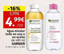 Maskom Supermercados Garnier - agua micelar todo en uno o en aceite de 400 ml oferta