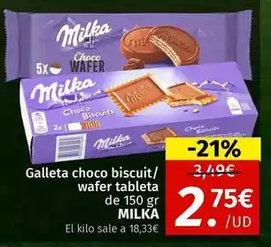 Maskom Supermercados Milka - galleta choco biscuit/ wafer tableta oferta