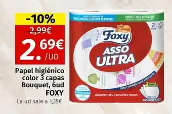 Maskom Supermercados Foxy - papel higienico color 3 capas bouquet oferta