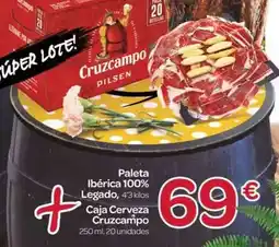 Supermercados El Jamón Paleta iberica 100% legado + caja cerveza cruzcampo oferta