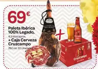Supermercados El Jamón Paleta iberica 100% legado + caja cerveza cruzcampo oferta
