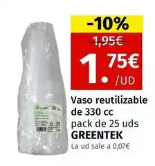 Maskom Supermercados Greentek - vaso reutilizable de 330 cc oferta