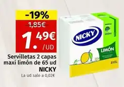 Maskom Supermercados Nicky - servilletas 2 capas maxi limon de 65 ud oferta
