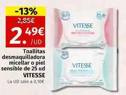 Maskom Supermercados Vitesse - toallitas desmaquilladora micellar o piel sensible de 25 ud oferta