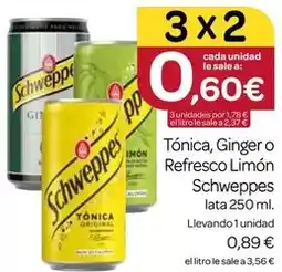 Supermercados El Jamón Schweppes - tónica, ginger o refresco limon oferta