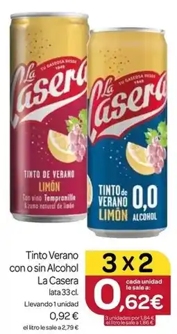 Supermercados El Jamón La casera - tinto verano con o sin alcohol oferta