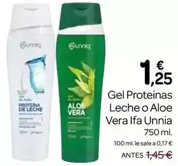 Supermercados El Jamón Ifa unnia - gel proteinas leche o aloe vera oferta