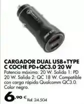 Coferdroza Cargador dual usb+type c coche pd+qc3.0 20 w oferta
