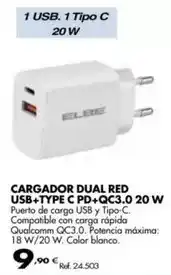 Coferdroza Elbe - cargador dual red usb+type c pd+qc3.0 20 w oferta