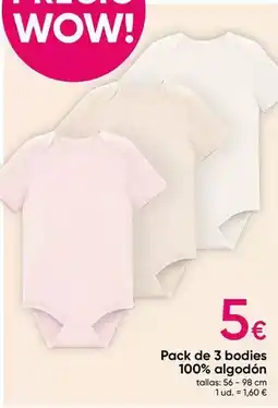 Pepco Wow - pack de 3 bodies 100% algodón oferta