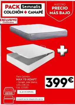 Conforama Somnalis - pack colchón max y9 adapt + canapé color blanco oferta