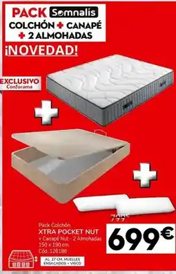 Conforama Somnalis - pack colchón xtra pocket nut + canapé nut - 2 almohadas oferta