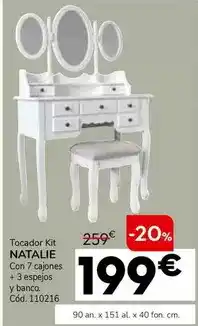 Conforama Tocador kit natalie con 7 cajones + 3 espejos y banco oferta