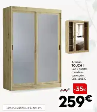 Conforama Armario touch ii con 2 puertas correderas con espejo oferta