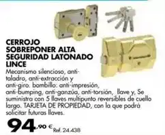 Coferdroza Cerrojo sobreponer alta seguridad latonado lince oferta