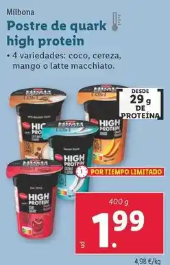 Lidl Milbona - postre de quark high protein oferta