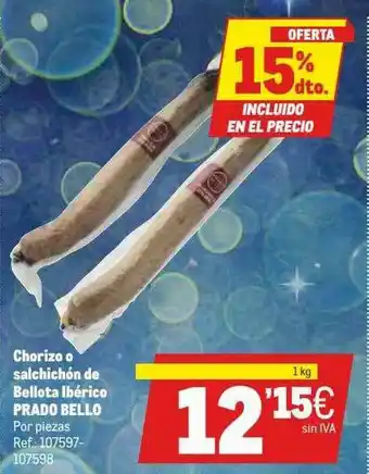 Makro 15% Dto. Chorizo O Salchichón De Bellota Ibérico Prado Bello oferta
