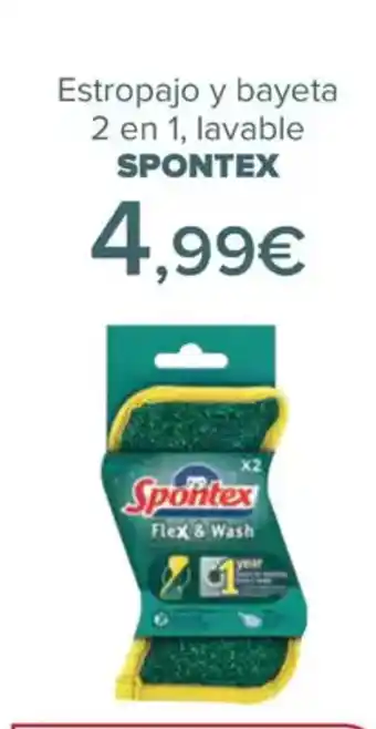 Carrefour SPONTEX Estropajo y bayeta 2 en 1, lavable oferta