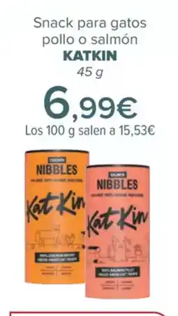 Carrefour KATKIN Snack para gatos pollo o salmón oferta
