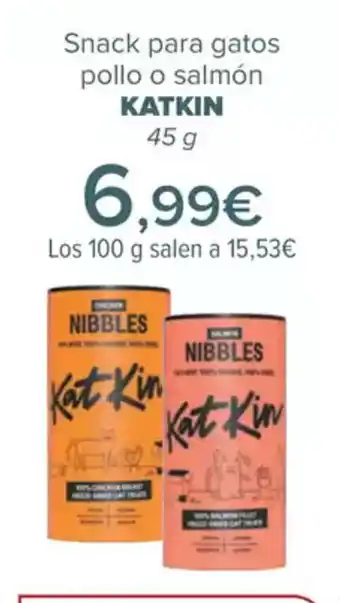 Carrefour KATKIN Snack para gatos pollo o salmón oferta