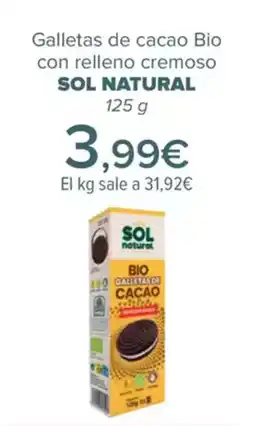 Carrefour SOL NATURAL Galletas de cacao Bio con relleno cremoso oferta