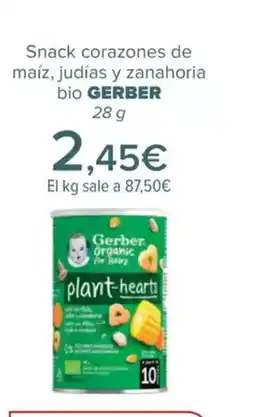 Carrefour GERBER Snack corazones de maíz, judías y zanahoria bio oferta