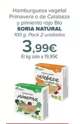 Carrefour SORIA NATURAL Hamburguesa vegetal Primavera o de Calabaza y pimiento rojo Bio oferta