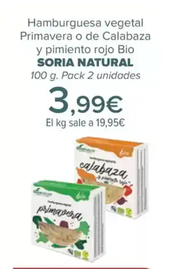 Carrefour SORIA NATURAL Hamburguesa vegetal Primavera o de Calabaza y pimiento rojo Bio oferta