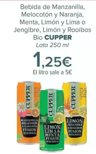 Carrefour CUPPER Bebida de Manzanilla, Melocotón y Naranja, Menta, Limón y Lima o Jengibre, Limón y Rooibos Bio oferta