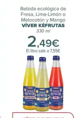 Carrefour VIVER KEFRUTAS Bebida ecológica de Fresa, Lima-Limón o Melocotón y Mango oferta