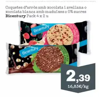 Sorli BICENTURY Coquetes d'arròs amb xocolata i avellana o xocolata blanca amb maduixes o 0% sucres oferta