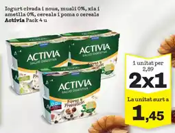 Sorli ACTIVIA Iogurt civada i nous, musli 0%, xia i ametlla 0%, cereals i poma o cereals oferta